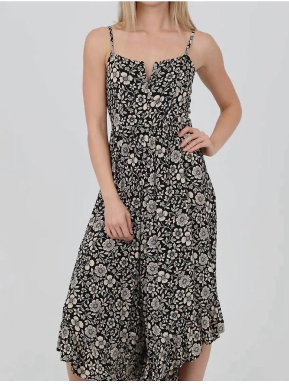 Angie Black Jumpsuit with Cream Floral Print